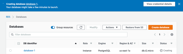 Creating Database Confirmation