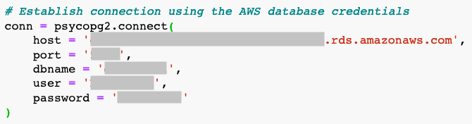 Establish database connection using psycopg2.connect()