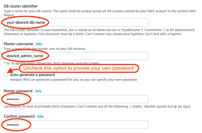Provide desired names and password